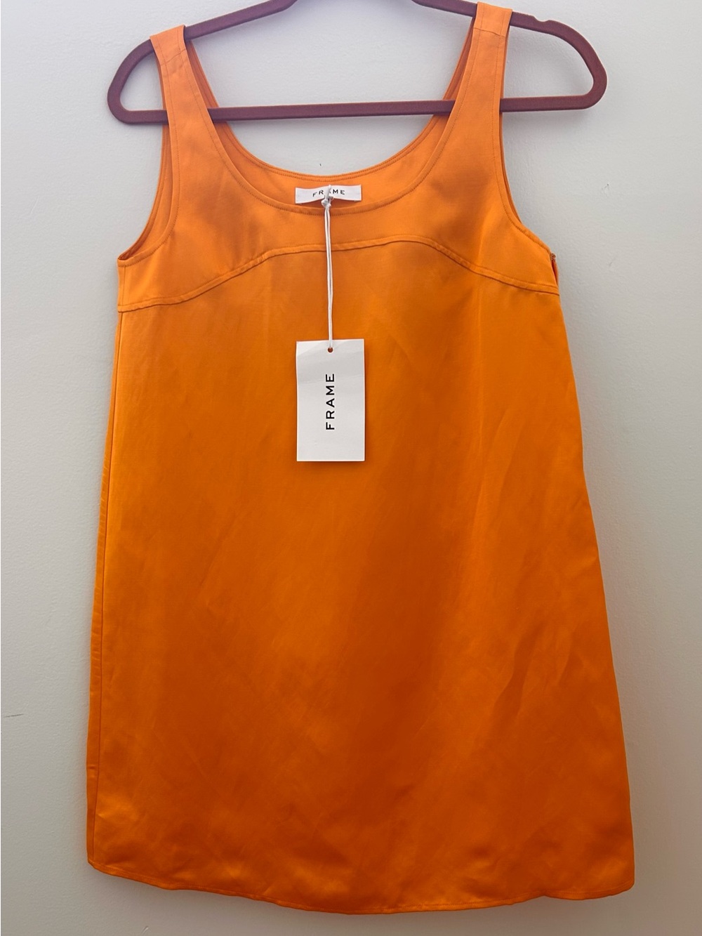 FRAME NWT Orange Satin look (linen/viscose)Tank Dress w cute neckline